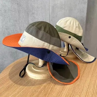 Kids Hat Ultraviolet-proof Sun Hat for Children Boy Girl Removable Scarf Wide Brim Bucket Hat