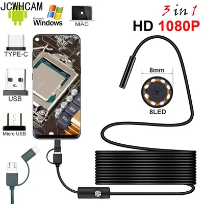 1080P Full HD Endoscope Camera MicroUsb Type C Android Smartphone 2M 5M 10m Hard Flexible Wire 8mm Endoscopy Camera Inspection