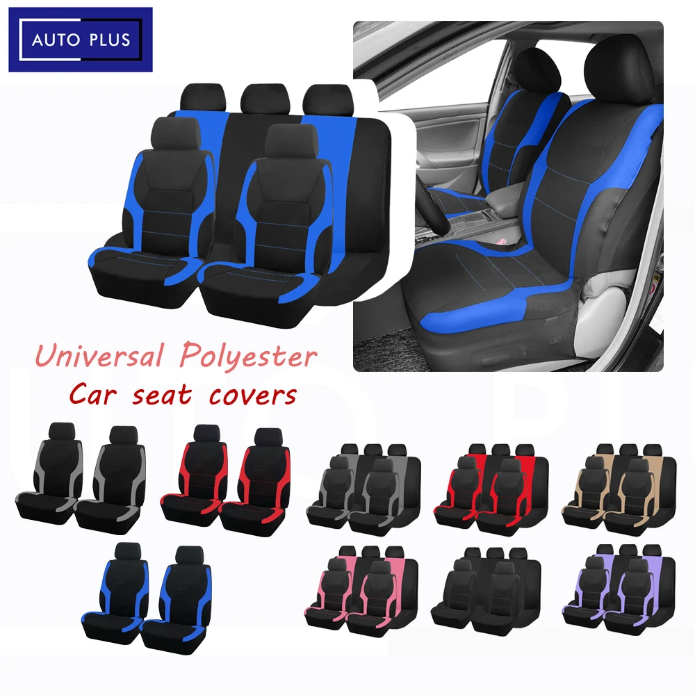 Universelle Polyester-Autositzbezüge, sportliches Design, passend für die meisten Autos, SUVs, LKWs, vier Jahreszeiten, Sitzbezug für Autozubehör-Innenraum Image