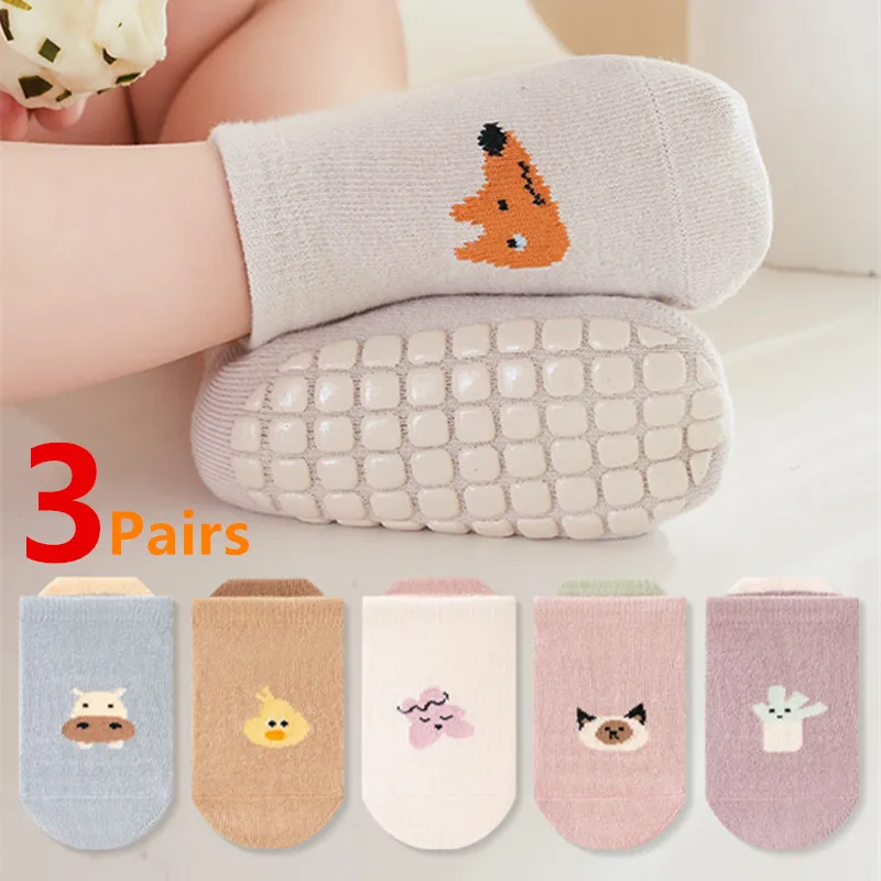 3 paare/los Baby Anti-Rutsch-Socken für Jungen Mädchen Low Cut Boden Kinder Kleinkind Baumwoll socke mit Gummi griffen Socken für 0-3 Jahre Image