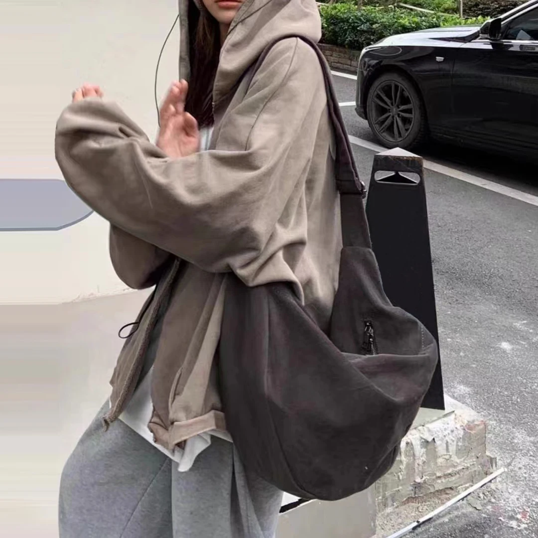 Sac à boulettes en toile, grande capacité, à la mode et simple pour femmes, sac à bandoulière à une épaule, décontracté et polyvalent, étudiant