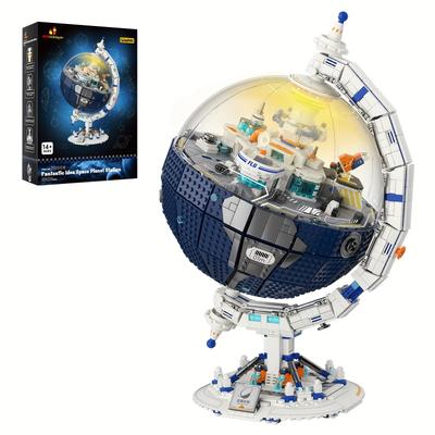 TEMU Jmbricklayer Space Planet Station Building Blocks Kits For Adults 70006, 360Â° Rotating Sphere Block With Lights, Collectible World Globe Model, For Collectors Kids And Space Fans