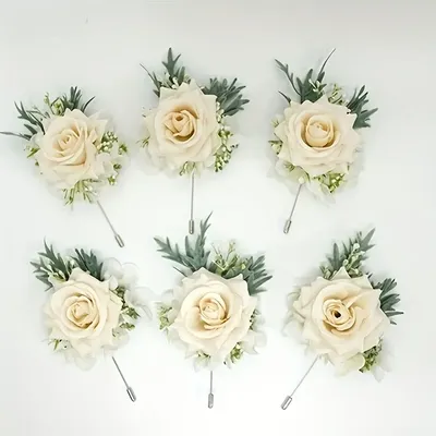 1/6PCS Rose Wedding Champagne Wrist Corsage And Boutonniere Set ForBride Bridesmaid Man Groom Rose Wedding Flowers Accessories