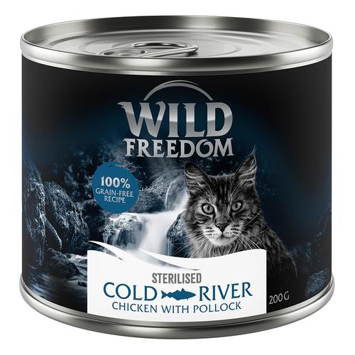 Wild Freedom Adult Sterilised 6 x 200 g - getreidefreie Rezeptur - Cold River - Huhn mit Seelachs