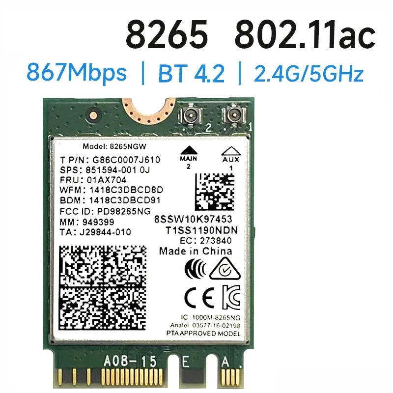Wireless-AC 8265 Dual Band 2,4G/5Ghz Wifi Bluetooth Wlan Für 8265NGW NGFF 802,11 ac 867Mbps 2x2 MU-MIMO BT 4,2 Karte Image