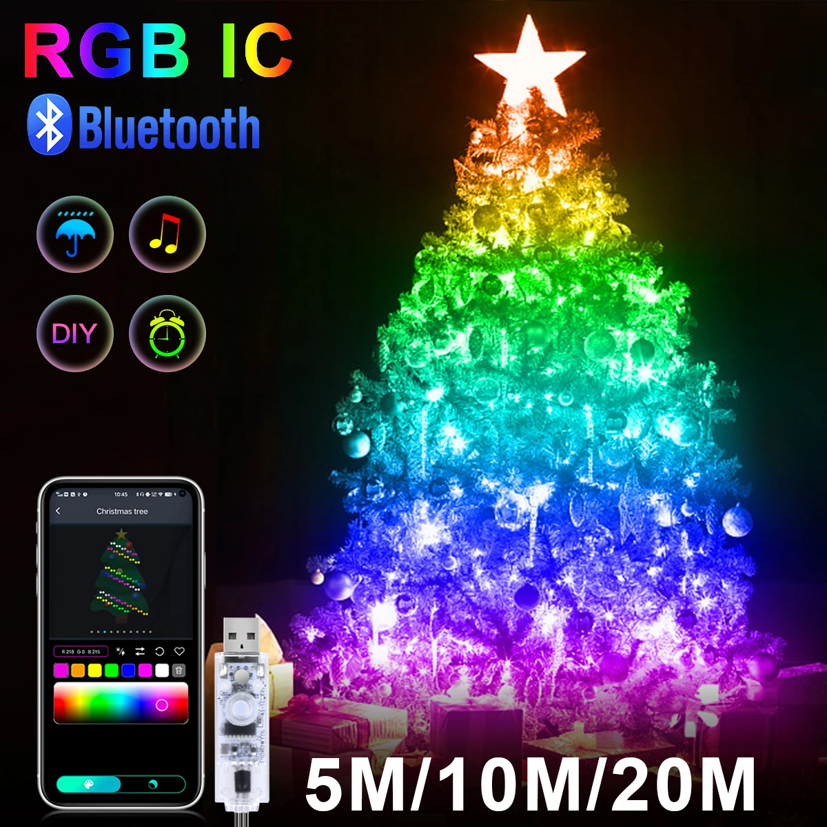 10M/20M USB Weihnachtsbaum LED Lichterketten mit Smart Bluetooth App Fernbedienung Weihnachten Home Decor Lichterkette Girlande