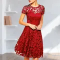 Elegante Frauen Sommerkleid o Hals transparente Spitze hohle Dame Mini kleid A-Linie Ballkleid weibliche lässige Abend party Kleider