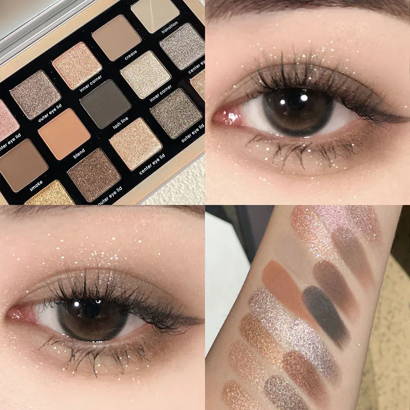 TINGPHE Vintage 15-Farben-Bronzing-Pfanne, kalter Ton, zementgraue Lidschattenpfanne, für Studenten, erschwingliche Erdfarbe, glitzerndes Rosen-Make-up