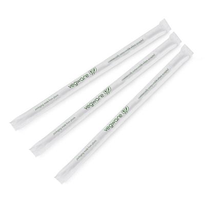 Vegware WS07-GSW 8 1/4" Wrapped Jumbo Straws - PLA, Green Striped