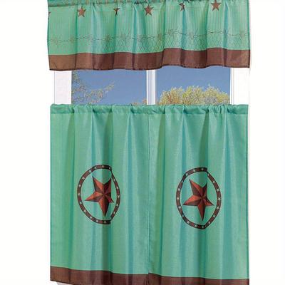 TEMU 3 Piece Printed Western Texas Star Kitchen Cafe Curtain