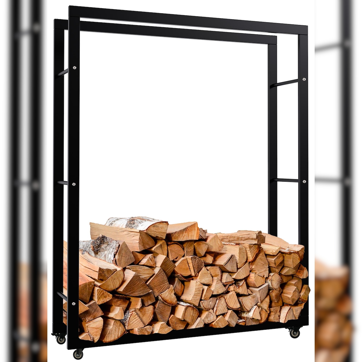 CLP Kaminholzständer Keri mit Rollen schwarz/25x100x125 cm Image