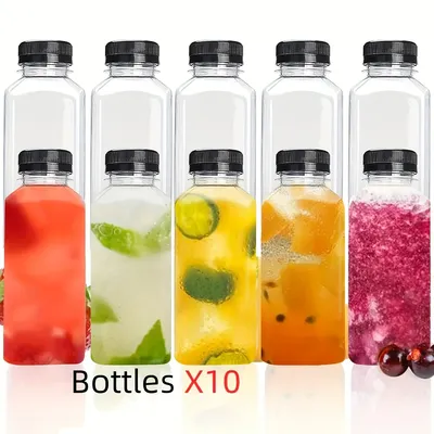 10pcs Leak-Proof Clear Plastic Juice Bottles-Perfect For Juicing, Smoothies, Milk Homemade and