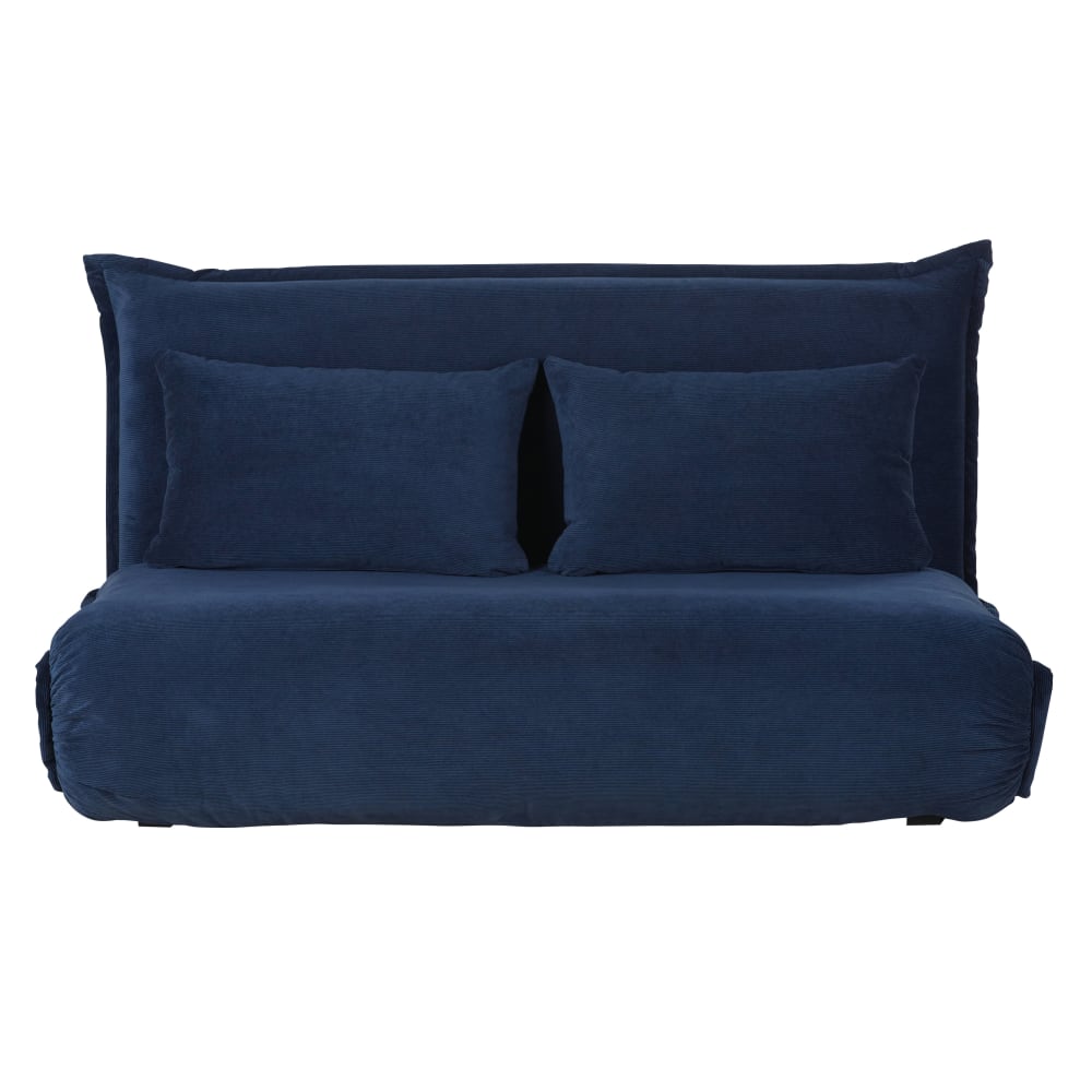 Canapé clic-clac 2 places en velours côtelé bleu foncé