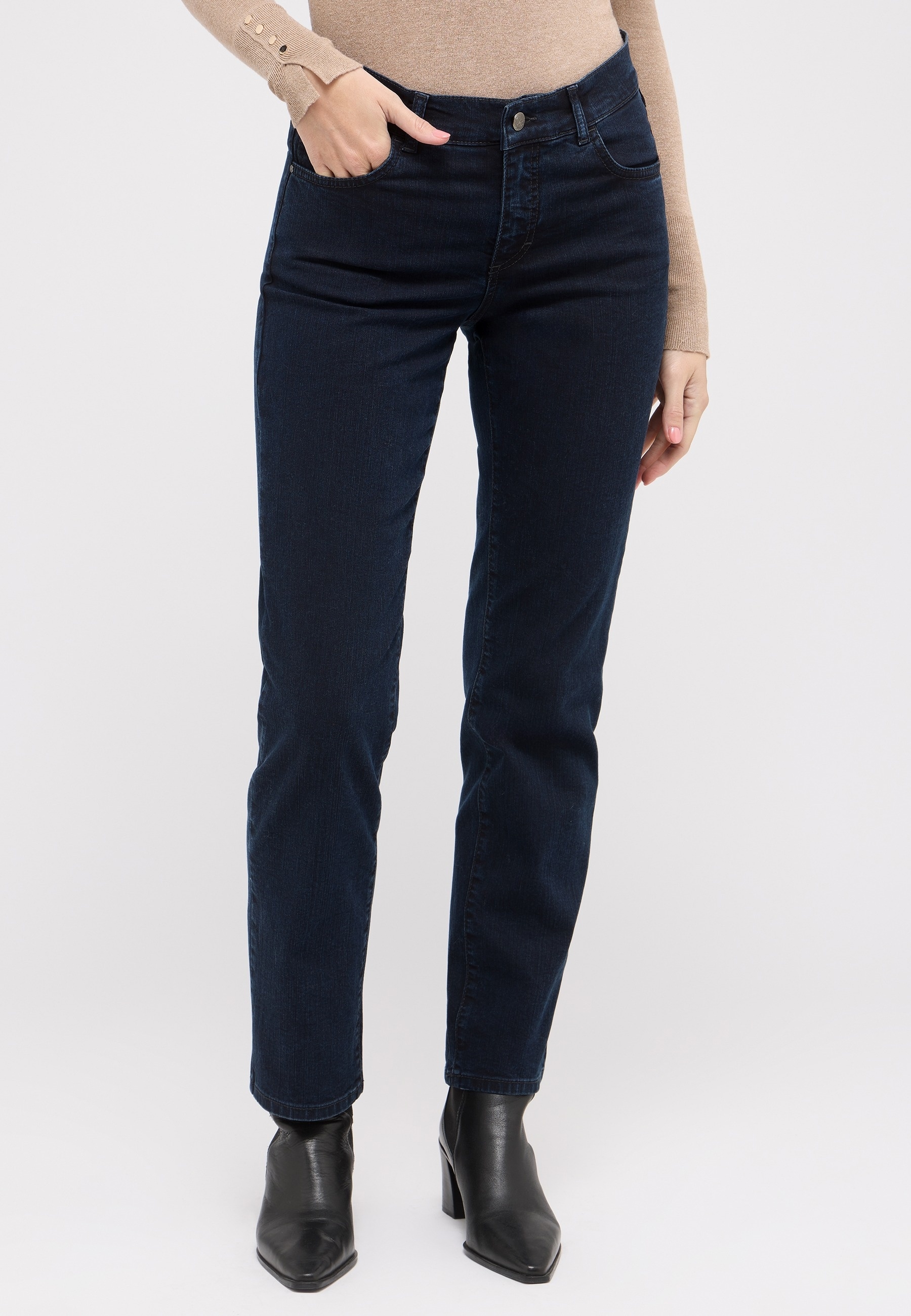 High-waist-Jeans ANGELS "DOLLY", Damen, Gr. 46, Länge 30, blau (blau blau), Denim/Jeans, Obermaterial: 78% Baumwolle, 21% Polyester, 1% Elasthan, unifarben, straight fit lang, Jeans High-Waist-Jeans, im klassichen 5-Pocket-Stil