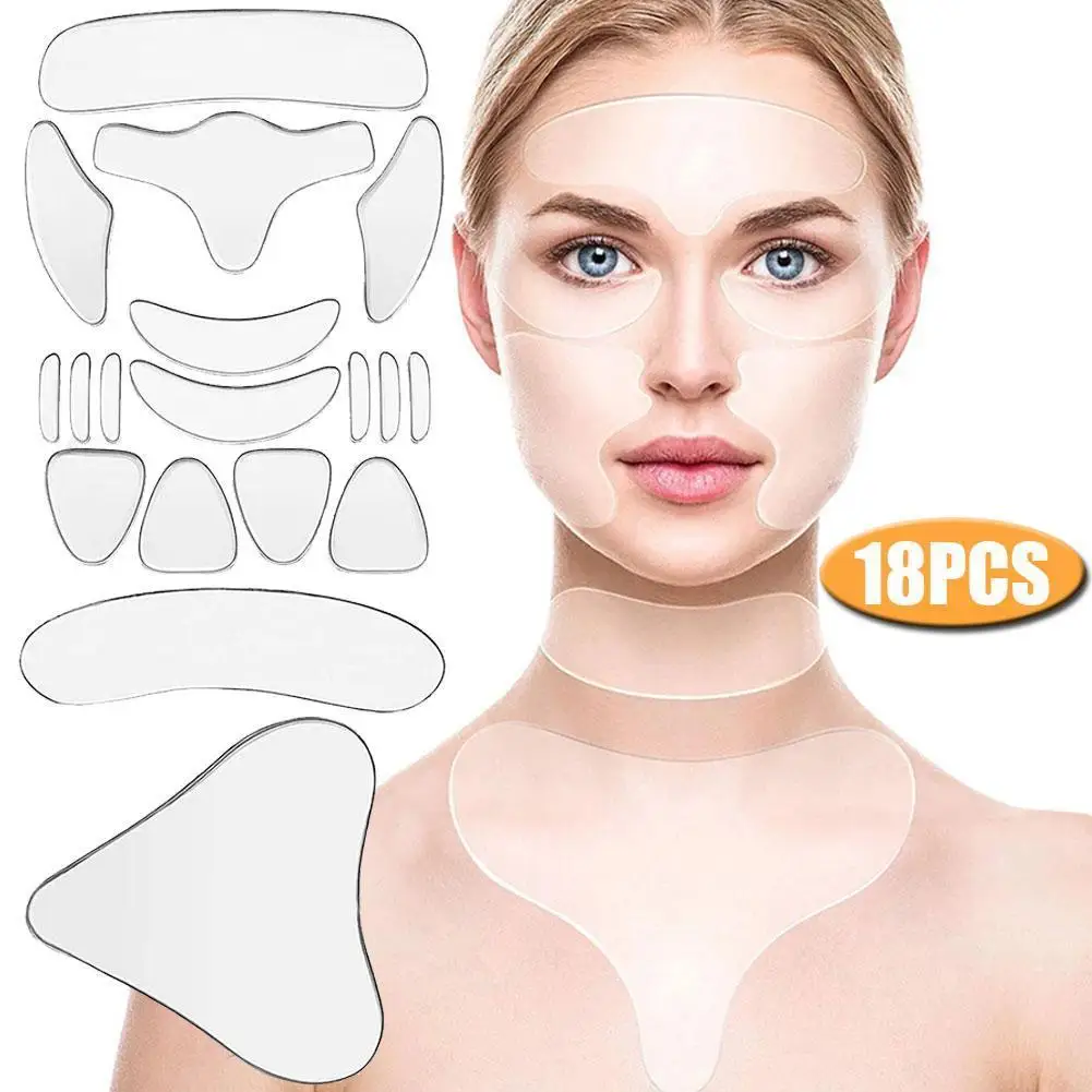 5/11/16/18Pcs Wiederverwendbare Silikon Gesicht Patch Set Anti Falten Patches Für Gesicht Hals Stirn auge Wange Brust Pads Schönheit Werkzeuge Image