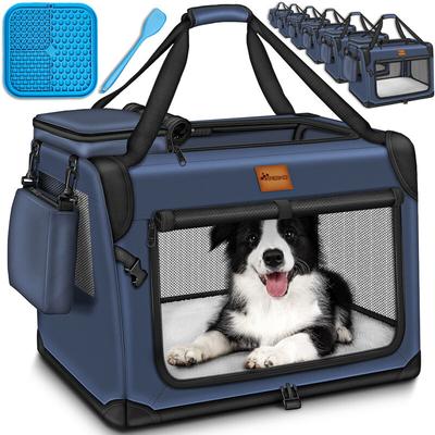 Tresko - Hundebox faltbar Navyblau (s 50x34x34cm) inkl. Leckmatte und Spatel Transportbox für Hunde