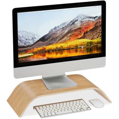 Monitorständer aus Bambus, gebogene Bildschirmerhöhung für Schreibtisch, ergonomisch, hbt Image