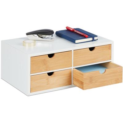 Schreibtisch Organizer, 4 Schubladen, für Büroutensilien, HxBxT: 14 x 33 x 21 cm, Bambus & mdf, Image