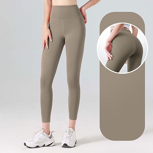 Damen Yogahose Yoga-Leggings Elastischer Bund Hohe Taille Pilates Fitnesstraining Training Strumpfhosen Einfarbig Dunkelgrau Schwarz Elfenbein Sport Sportkleidung Dehnbar Schlank Image