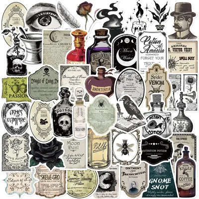 50PCS Cartoon Gothic Pharmacist Potion Label Graffiti Creative Sticker Skateboard Guitar Computer