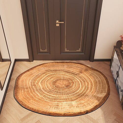 Fußmatte, Bodenmatte, rutschfester Baumring, 3D-Baumstamm-Druck, Holzscheit, Flächenteppich, Badematte, wasserabsorbierend, für drinnen und draußen, Terrasse, Schlafzimmer, Küche, Büro Image