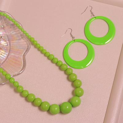 Women's 80s Statement Pink Boho Acrylic Retro Drop Dangle Fashion Earrings and Necklac