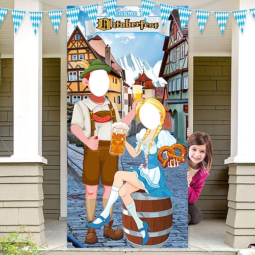 Oktoberfest-Partydekorationen, Oktoberfest-Fototürbanner, Hintergrund-Requisiten, großes Stoff-Fototürbanner für Oktoberfest-Partydekorationen, lustiges Oktoberfest-Spielzubehör, 1,80 x 0,90 m Image