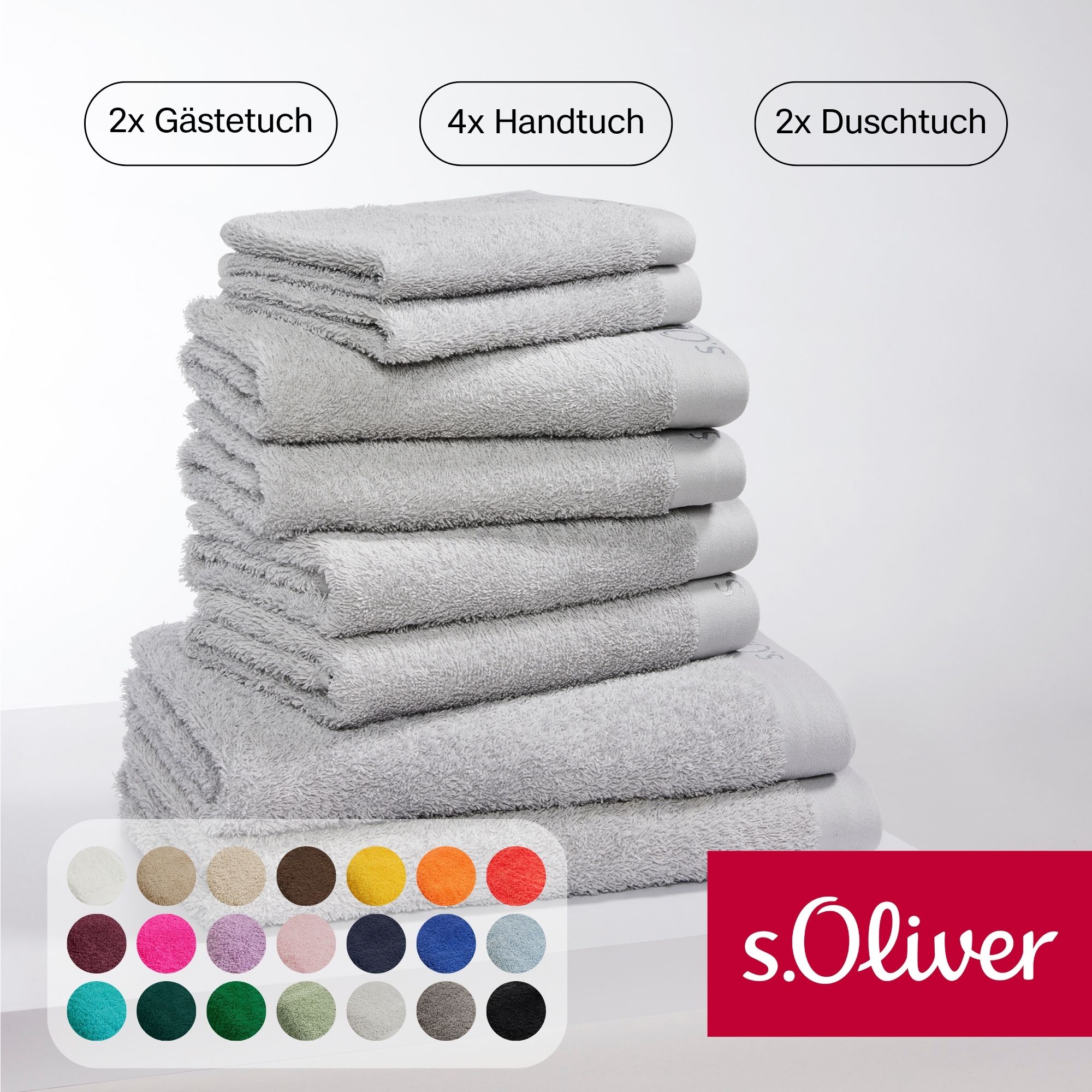 Handtuch Set S.OLIVER "s.Oliver, Premium Qualität, 600 gr/m²", grau (hellgrau), 8 Stk., Walkfrottier, Walkfrottier, Obermaterial: 100% Baumwolle, Handtuch-Sets, 2 Gästetücher 30x50, 4 Handtücher 50x100, 2 Duschtücher 70x140
