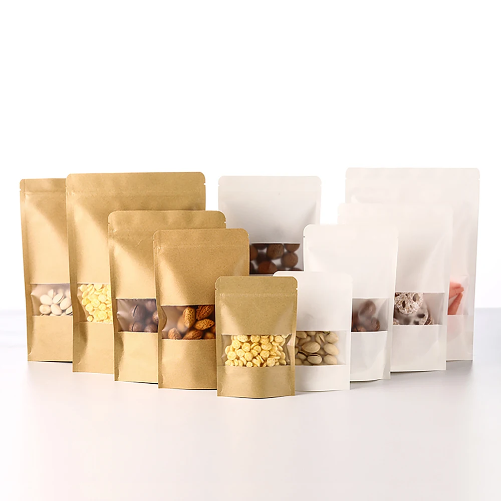Sacchetti per imballaggio con chiusura a zip da 100 pezzi Sacchetti per imballaggio in carta Kraft con cerniera per finestre per piccole imprese