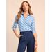 J.McLaughlin Women's Cornelia 3/4 Sleeve Shirt in Mini Dream Weaver Dark Blue/Blue, Size XL | Nylon/Catalina Cloth