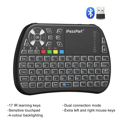 iPazzPort Bluetooth mini Keyboard with Touchpad,2.4Ghz , Backlight, Rechargeable, Compatible with