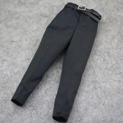 1/6 Scale Man Black Trousers Suit Pants Costume with Belt Fit 12'' Male Soldier Action Figure Body
