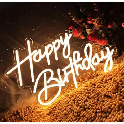 Warm white Happy Birthday neon sign can be hung or placed flat light Christmas Birthday Graduation