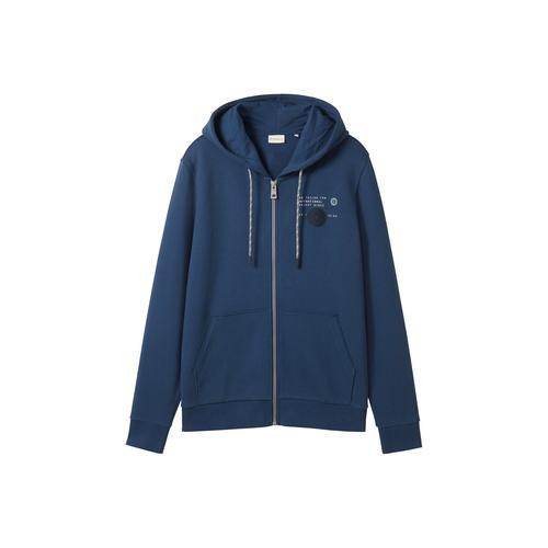 TOM TAILOR Herren Basic Sweatshirt Jacke mit Print, blau, Print, Gr. XXXL
