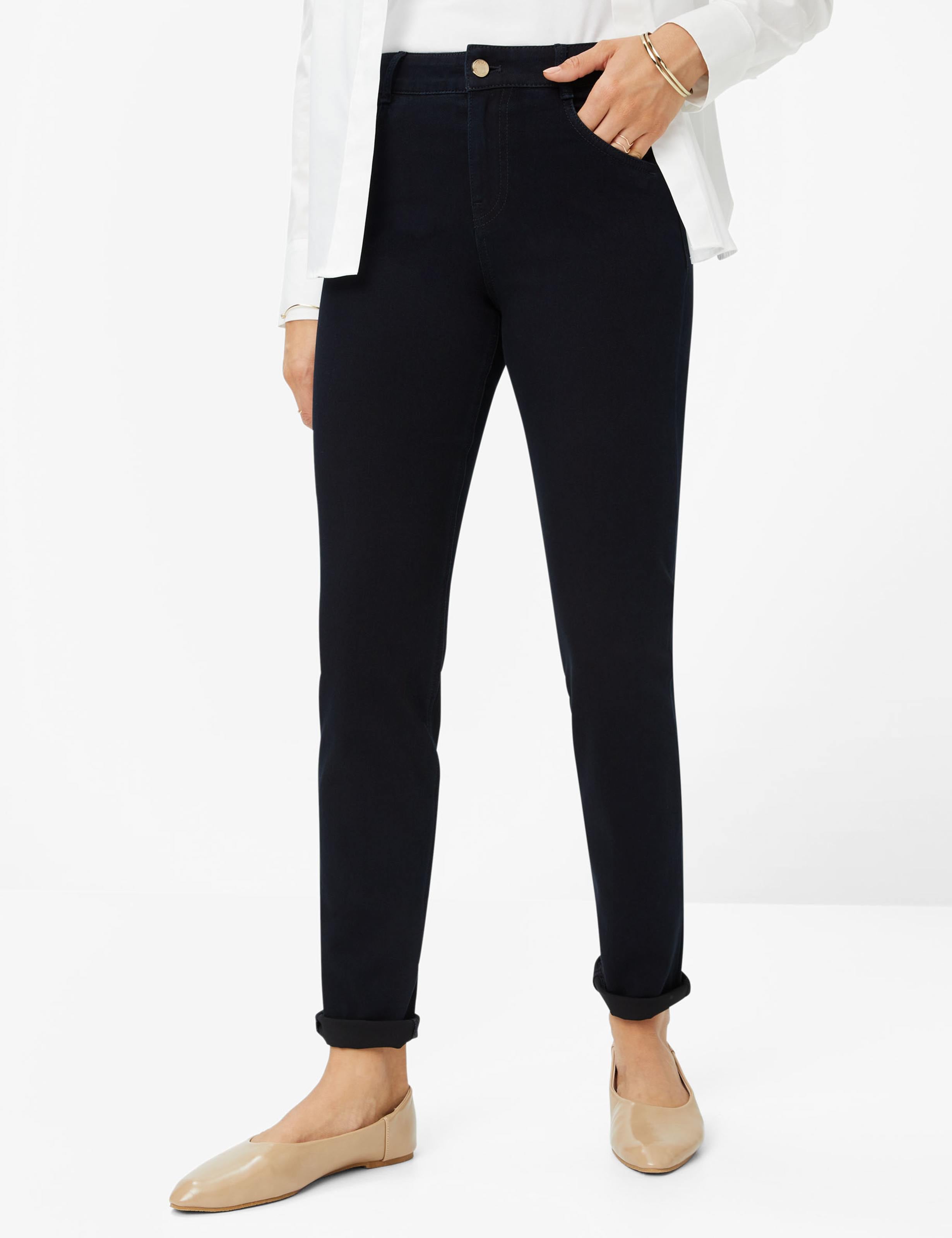 5-Pocket-Jeans BRAX "Style SHAKIRA", Damen, Gr. 44K22, Kurzgrößen, blau (dunkelblau), Denim/Jeans, 51% Baumwolle, 35% Polyester, 11% Viskose, 3% Elasthan, slim fit, Jeans Image