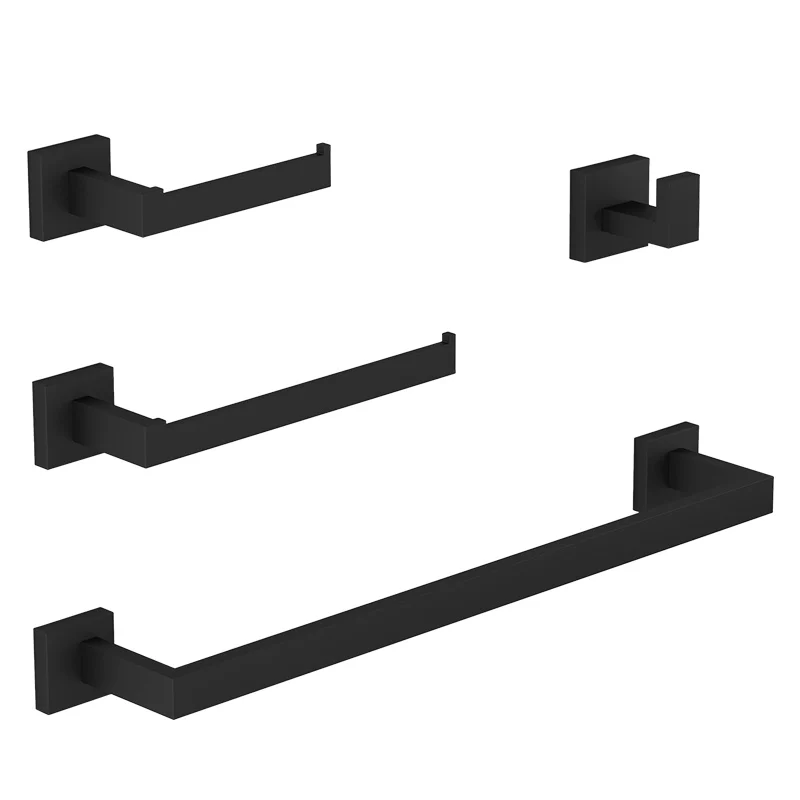 Luxus Schwarz Badezimmer Zubehör Set Bad Hardware Set Haushalt Kleiderbügel Handtuch Rack Rolle Papier Rack Mantel Haken Sets 4-teiliges Kit