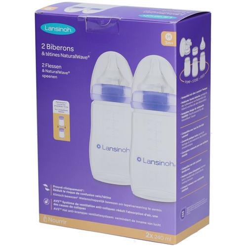 Lansinoh NaturalWave Babyflaschen 240ml & Sauger M 2 St Flaschen