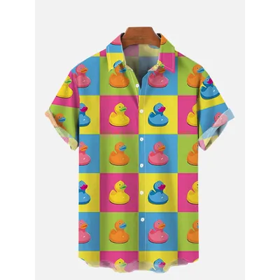 Unisex Men's Shirts 3D Prints Splicing Cartoon Cute Duck Printing Short Sleeve Shirt Fashion Hawaiian Shirts For Men Harajuku