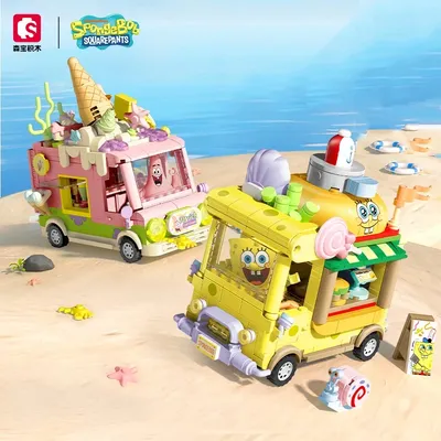 SpongeBob Schwammkopf Serie Bausteine Hamburger Auto Patrick Star Dessert Eis Auto Modell Ziegel Image