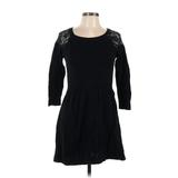 American Eagle Outfitters Casual Dress - Sweater Dress Crew Neck 3/4 Sleeve: Black Dresses - Women's Size Large