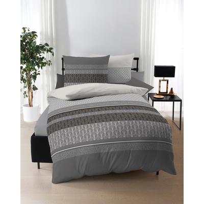 Bettwäsche KAEPPEL "Valencia", grau (zinn), B/L: 135cm x 200cm, , Feinbiber, B/L: 80cm x 80cm, Feinbiber, Obermaterial: 100% Baumwolle, Bettwäsche, angenehm wärmend Image