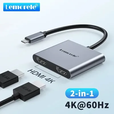 Lemorele 2 Port USB C Hub to Dual HDMI 4K 60HZ Dual Screen Expansion Type C Docking Station For
