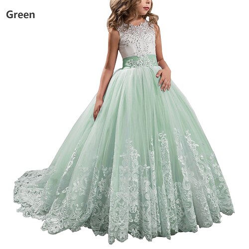 kinderkleidung Mädchen Blumenmädchen Kleid Party Kleid Feste Farbe Ärmellos Leistung Hochzeit Party Gitter Prinzessin Süß Gitter Mitte der Wade Etuikleid Tüll-Kleid Sommer Frühling Herbst 2-12 Jahre Image