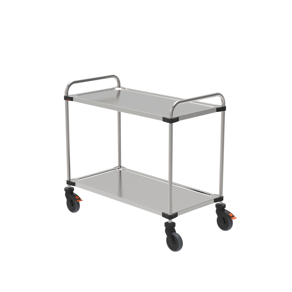 Rieber Servierwagen aus Edelstahl, leichte Ausführung, Rundrohr-Schiebebügel, 2 Borde, Bordgröße 1000 x 500 mm, unmontiert Image