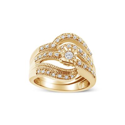 Women's Yellow Gold Plated Silver 1/3 Cttw Round Diamond Crisscross Engagement Ring Bridal Set by Haus of Brilliance in Yellow Gold (Size 5)