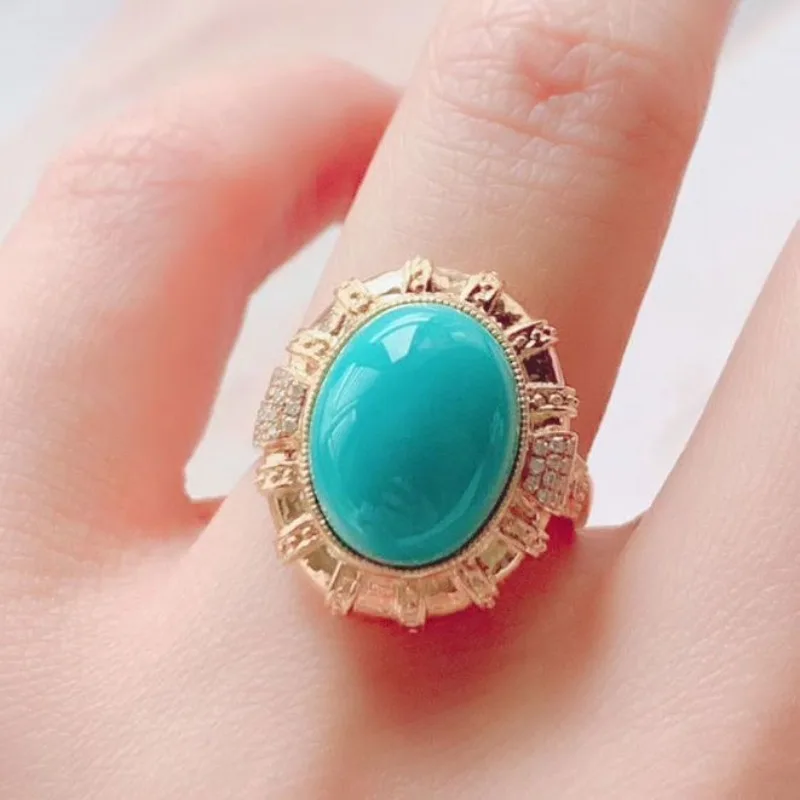 Original türkis farbene Ringe für Frauen klassische Kristall ovale Vintage-Stil grünen Ring Charms Mode Hochzeit Bankett Schmuck Image