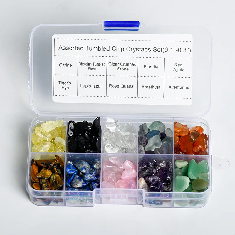 1 Box mit 10 Arten, seltene, hochwertige Kristall-Edelstein-Chips, Box Reiki und Zimmerpflanzen, Angeltankfüller, Schmuckherstellung, Dekoration, Garten Image