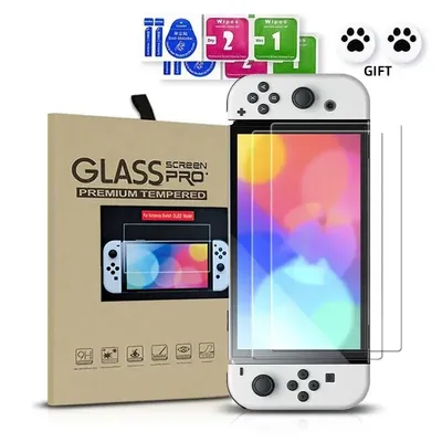 DATA FROG 2PCS Displayschutzfolie aus gehärtetem Glas, kompatibel mit Nintendo Switch OLED 9H HD Image
