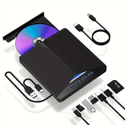 TEMU External Cd/dvd Drive For Laptop, 7 In 1 Usb 3.0 Dvd Player Portable Cd/dvd Burner, Cd Rom External Dvd Drive For Laptop Compatible With Laptop Desktop Pc /10/8/7 Os