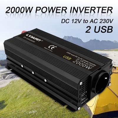 TEMU 800w/1300w Car Power Inverter 12v To Ac 230v, Ac Converter With 1 Euro Ac Socket And 2 Usb Ports For Car Rv Home Laptops Image